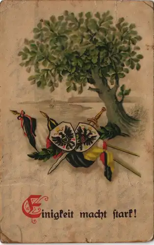 Ansichtskarte  Kastanienbaum - Patriotika - Einigkeit macht Stark 1916