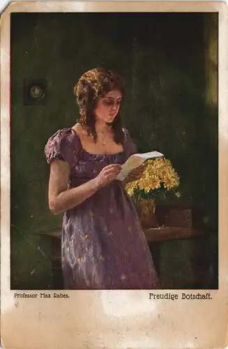 Künstlerkarte: Gemälde / Kunstwerke: Schöne Frau - Frohe Botschaft 1917