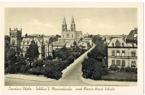 Landau in der Pfalz Schlöss'l, Marienkirche und Maria-Ward-Schule 1954