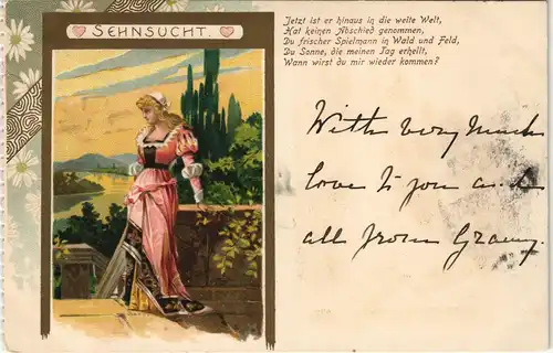 Ansichtskarte  Künstlerkarte: Frau - Sehnsucht 1899 Goldrand