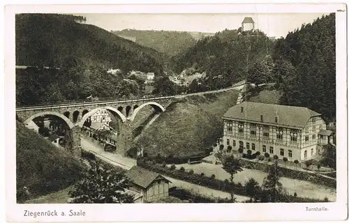 Ansichtskarte Ziegenrück/Saale Partie an Turnhalle, Brücke 1928