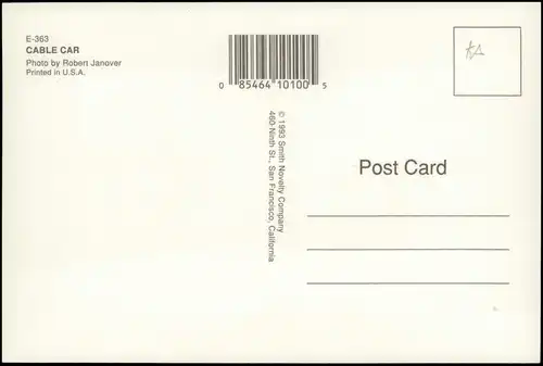 Postcard San Francisco CABLE CAR Tram Straßenbahn 1993