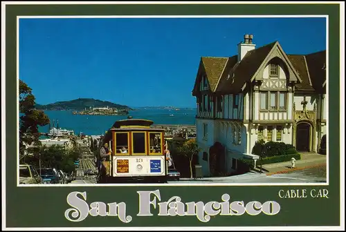 San Francisco Cable Car with bay and Alcatraz in Background 1990
