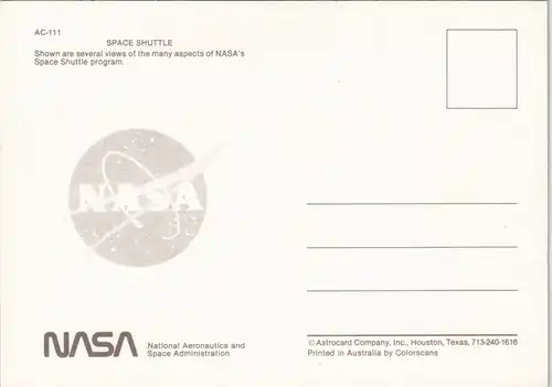 Ansichtskarte  SPACE SHUTTLE Raumfahrt USA Multi-Views Mehrbildkarte 1990
