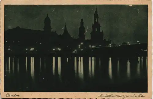 Ansichtskarte Dresden Nachtstimmung an der Elbe Stadt Panorama bei Nacht 1930