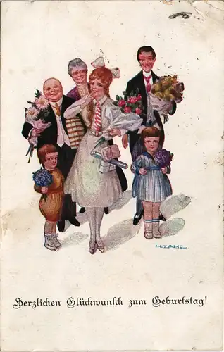 Glückwunsch/Grußkarten: Geburtstag Familie Künstlerkarte Zahn 1922