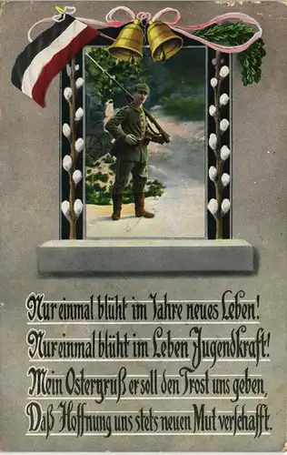 Ostern Easter Soldat WK1 - Spruch 1915  gel. Feldpost Inf. Regt. König Ludwig