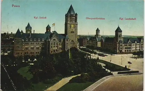 Postcard Posen Poznań Schloß, Postdirektion 1917  gel. Feldpost Glowno