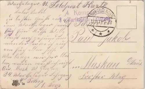 Warthelager Truppenübungsplatz - Wasserturm 1917  gel. mit Feldpoststempeln