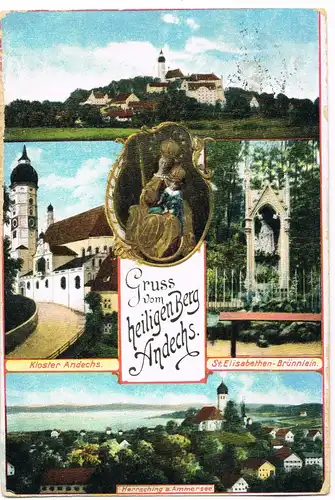 Ansichtskarte Andechs Kloster Mehrbild - geprägte Maria 1934 Prägekarte