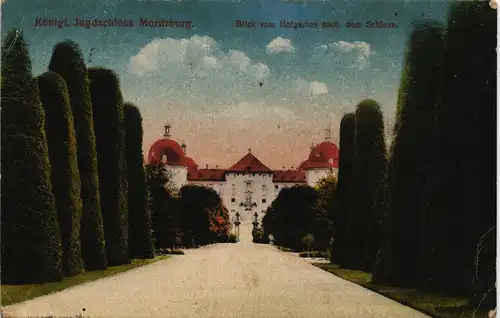 Ansichtskarte Moritzburg Blick vom Hofgarten nach dem Schloss 1921