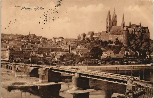 Ansichtskarte Meißen Stadt und Brücke 1923