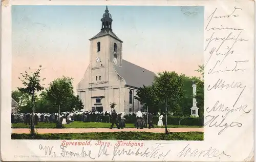 Ansichtskarte Burg (Spreewald) Kirchgang 1901  gel. Ankunftsstempel Bad Muskau