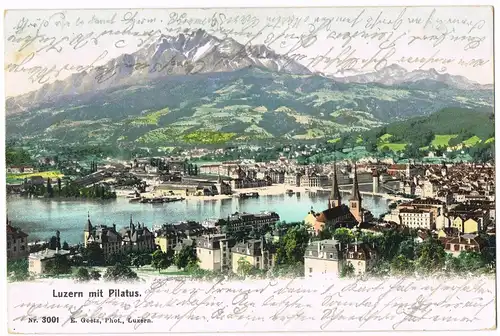 Ansichtskarte Luzern Lucerna Ortsansicht Panorama mit Pilatus 1906