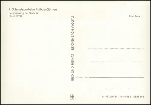 Schmalspurbahn Putbus-Göhren Personenzug bei Seelvitz 1984