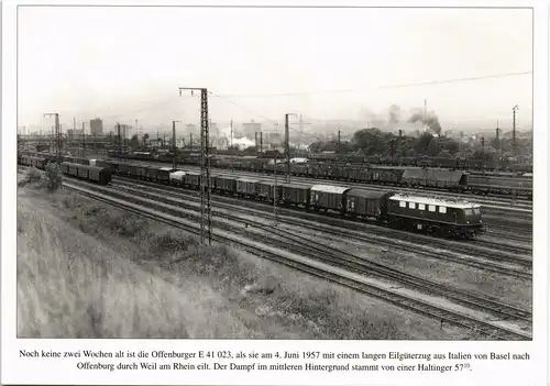 Ansichtskarte  Offenburger E 41 023 anno 1957 Eilgüterzug aus Italien 1980