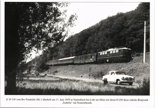 Eisenbahn Zug anno 1959 in Nantenbach bei Lohr, Auto Borgward Isabella 1980