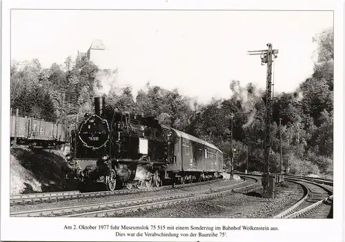 1977 Museumslok 75 515 mit einem Sonderzug im Bahnhof Wolkenstein 1980