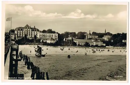 Ansichtskarte Heringsdorf Usedom Seebrücke, Strand, Hotel 1953
