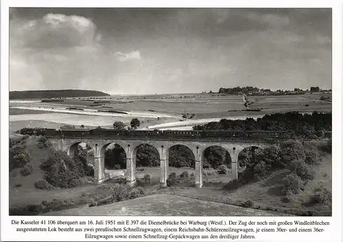 Eisenbahn Bahnverkehr anno 1951 Zug auf Diemel-Brücke bei Warburg Westfalen 1980