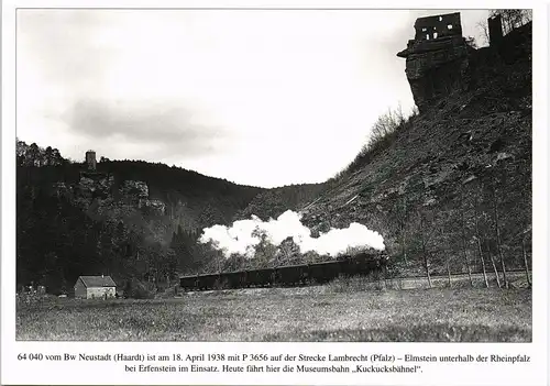 Verkehr Eisenbahn Lokomotive anno 1938 Zug bei Erfenstein Rheinpfalz 1980