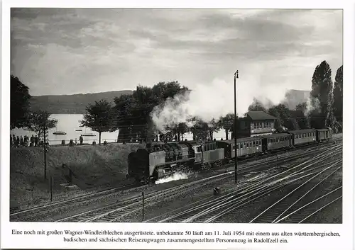 Ansichtskarte  Eisenbahn Lokomotive anno 1954 Personenzug bei Radolfzell 1980