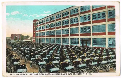 Postcard Detroit Ford Motor Plant (Autofabrik) 1924