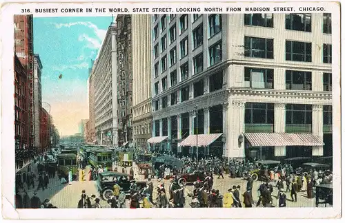 Postcard Chicago STATE STREET, LOOKING NORTH FROM MADISON STREET 1923