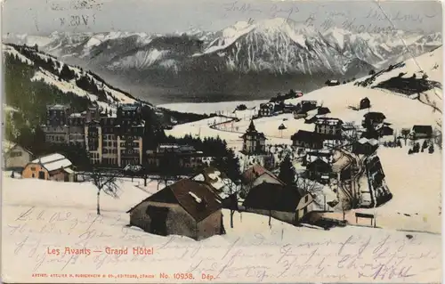 Ansichtskarte Les Avants Stadt im Winter 1905  gel. Ankunftsstempel Daaden
