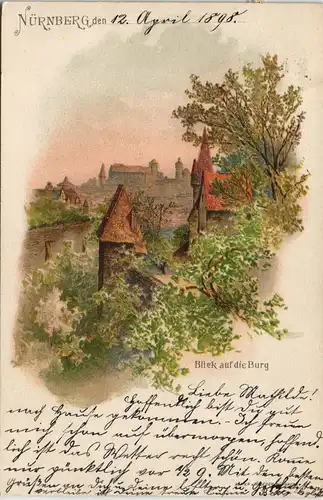 Nürnberg Burg - Künstlerkarte 1898 gel. Stempel und Briefmarke Privat Stadtpost
