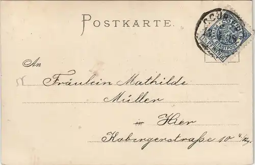 Nürnberg Burg - Künstlerkarte 1898 gel. Stempel und Briefmarke Privat Stadtpost