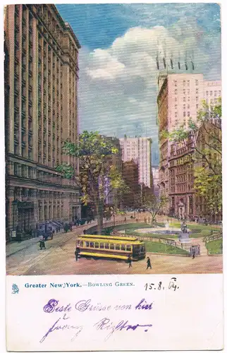 Postcard New York City Bowling Green. Tram 1904  gel- Newark nach Leutzsch