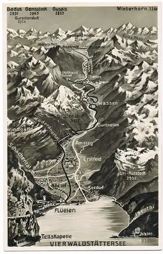 Ansichtskarte Flüelen Landkarten AK: Gotthard - Vierwaldstättersee 1934