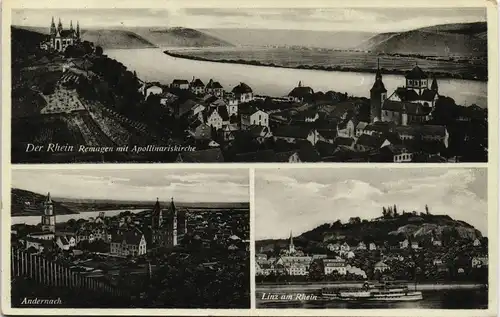 Remagen Panorama-Ansicht mit Apollinariskirche - Andernach - Linz 1932 #