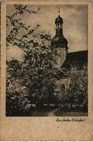 Ansichtskarte  Kirche, Osterblüte 1937  gel. Bahnpost-Stempel