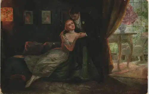 Künstlerkarte: Gemälde / Kunstwerke - Liebespaar auf dem Sofa 1914