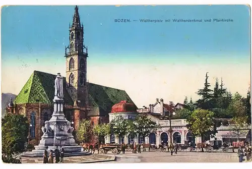 Cartoline Bozen Bolzano Walterplatz 1916  gel Zensurstempel Bozen