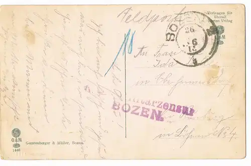 Cartoline Bozen Bolzano Walterplatz 1916  gel Zensurstempel Bozen