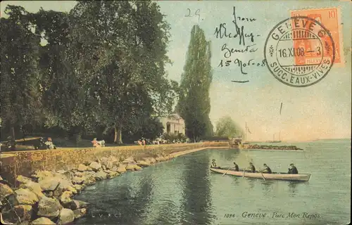 Ansichtskarte Genf Genève Parc Mon Repos - Ruderer 1908