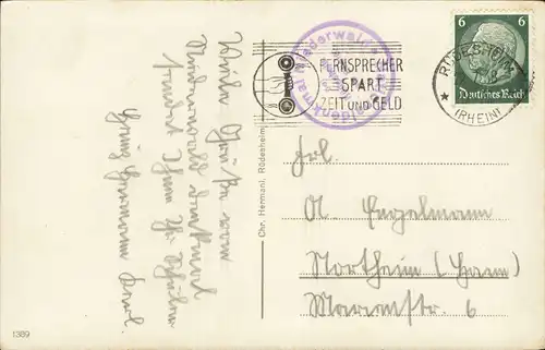 Rüdesheim (Rhein) 1936 National-Denkmal / Niederwalddenkmal 1936  Stempel