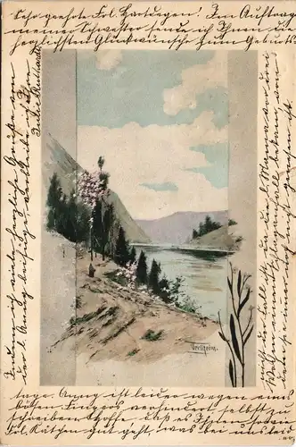 Ansichtskarte  Signierte Künstlerkarte - Landschaft am See 1904