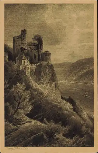 Ansichtskarte Bingen am Rhein Künstlerkarte Burg / Schloss Rheinstein 1924