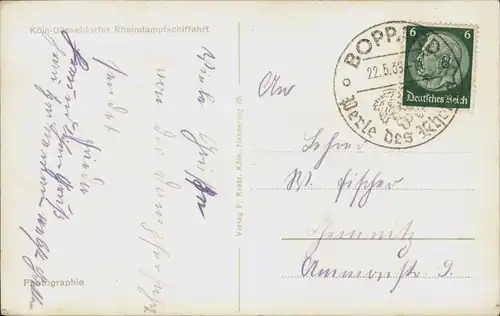 Wellmich-St. Goarshausen Burg Maus 1935  gel. Sonderstempel Boppard