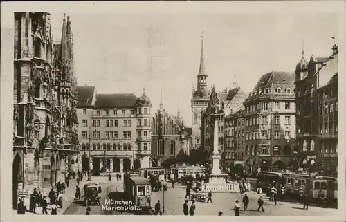 Ansichtskarte München Marienplatz, Straßenbahn - Fotokarte 1930