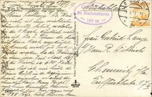 Ansichtskarte Wien unausgebauter Stephansturm 1927