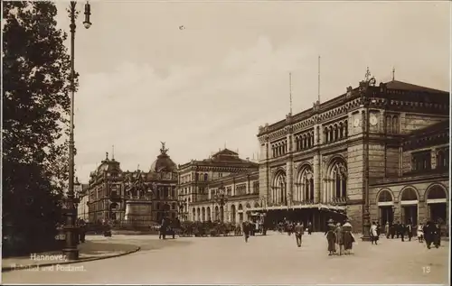 Ansichtskarte Hannover Hauptbahnhof und Postamt. 1928
