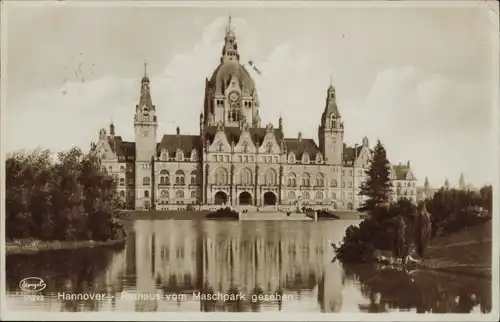 Ansichtskarte Hannover Neues Rathaus vom Maschpark 1928