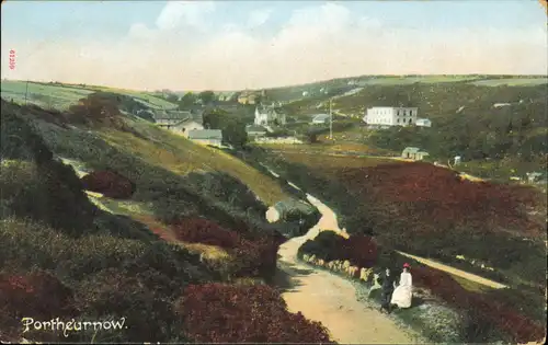 Postcard Portheurnow (Cornwell) Straße an der Stadt 1912