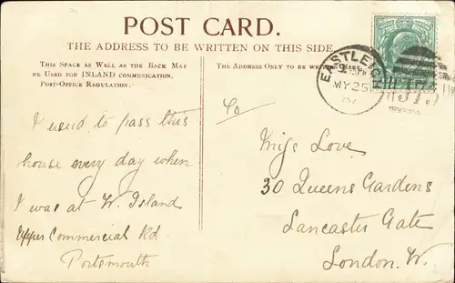 Postcard Portsmouth Charles Dikens Birthplace 1907
