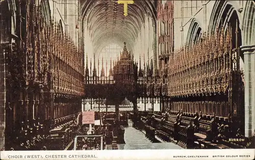 Postcard Manchester CHOIR (WEST), CHESTER CATHEDRAL, Innenansicht 1909